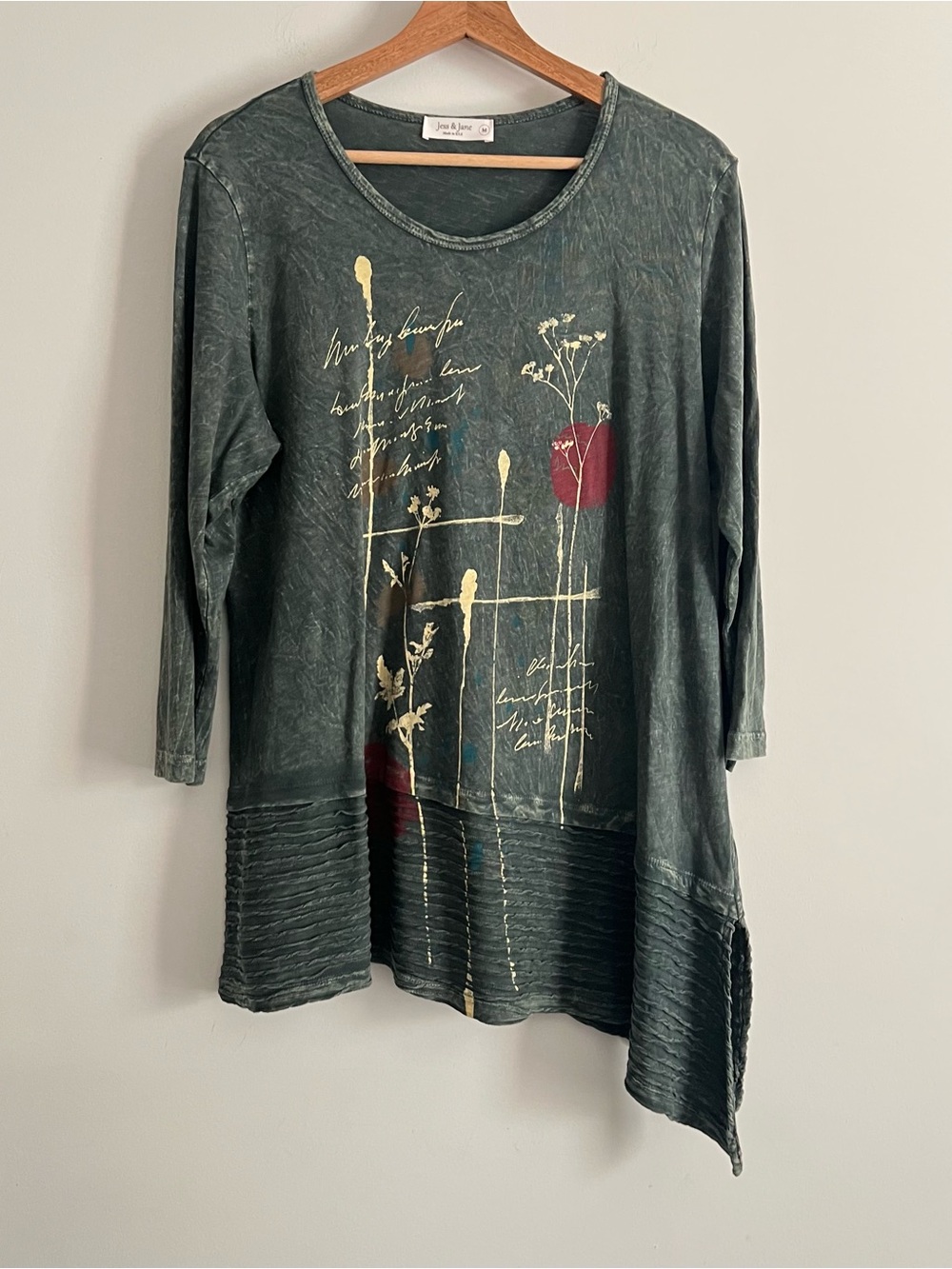 Jess & Jane Women's Boho Lagenlook Cotton Dolman Sleeve Cotton Tunic Size Medium